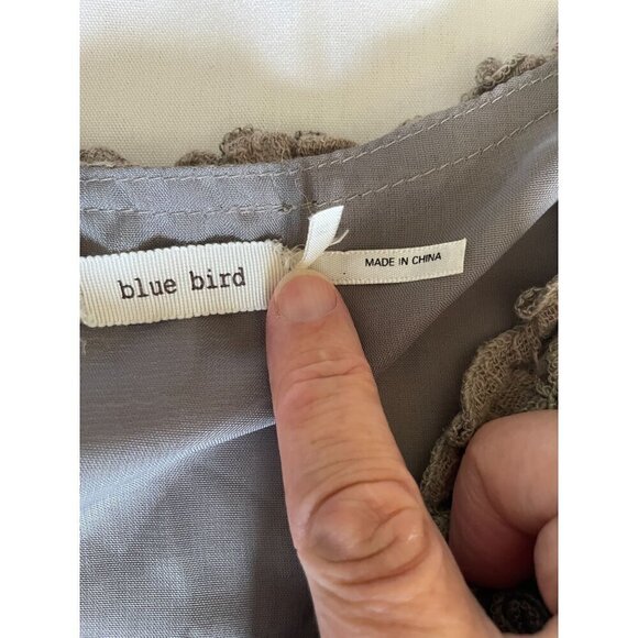 Blue Bird Women's Dress Sz M Sleeveless Beige Ruffle Cotton Gauze Trim Applique - Picture 8 of 14